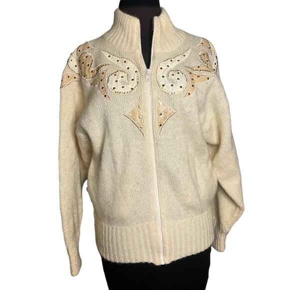 Vtg 80s Wool Mohair Embroidered Patchwork Cardigan Size S Old Money Coquette - Picture 3 of 9